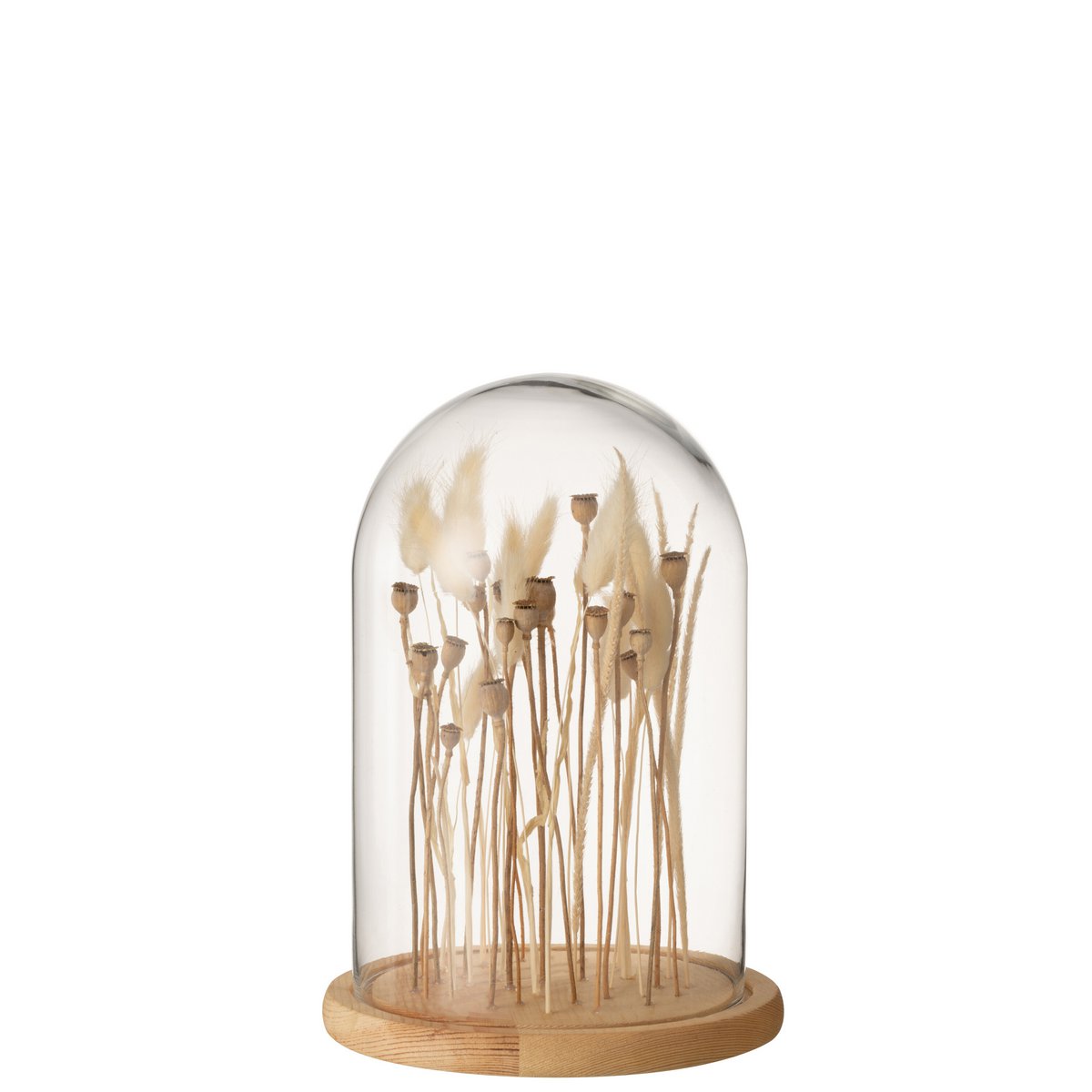 J-Line Stolp Droogbloemen Ecru/Bruin Glas Hout Klein