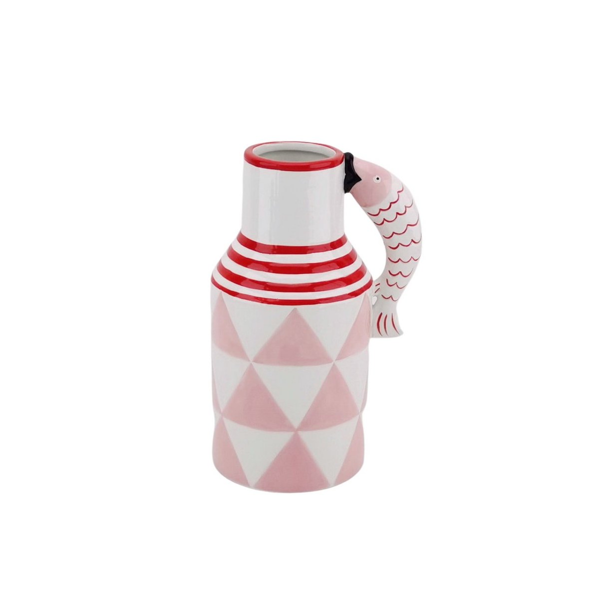 Vaas - kruik vissen - roze/wit/rood - 14x11x21,5 cm