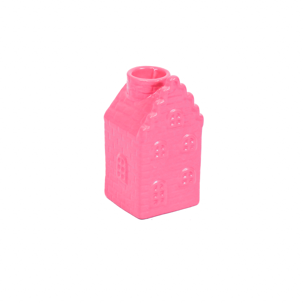 Kaarshouder - Huis - Keramiek - Neon Roze - 6x6x11cm