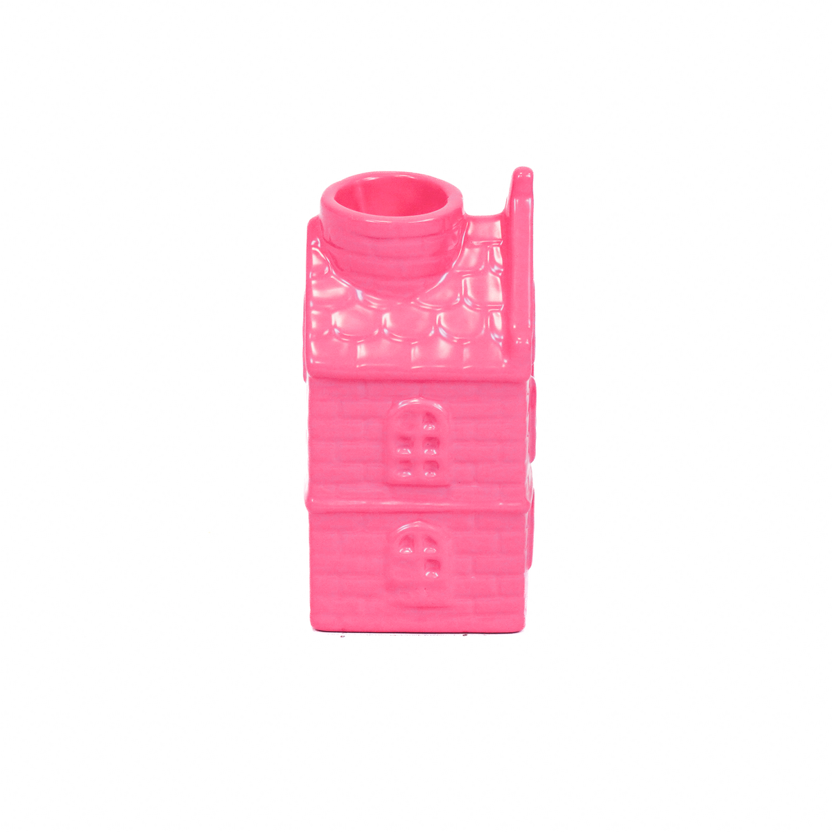 Kaarshouder - Huis - Keramiek - Neon Roze - 6x5,5x11cm