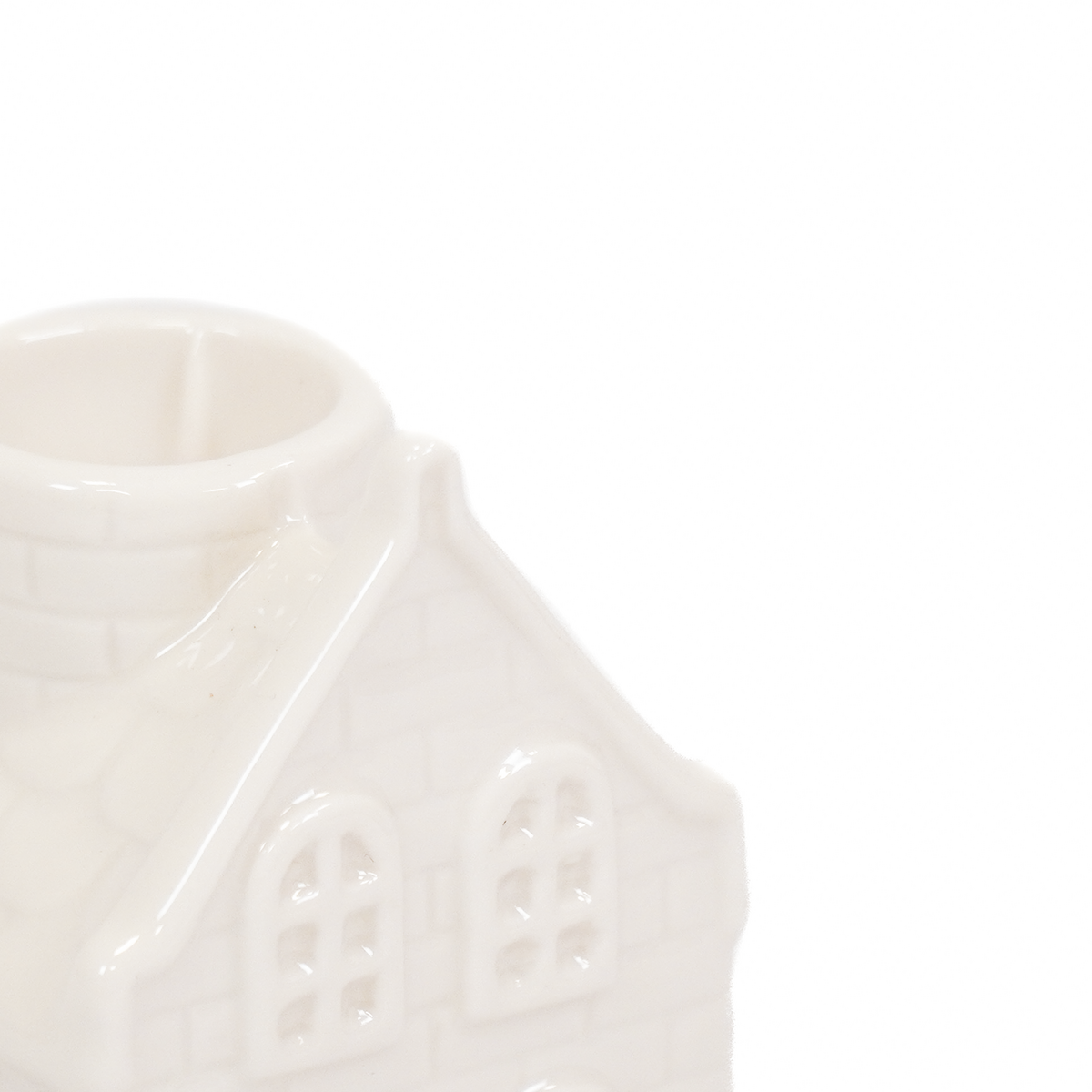 Kaarshouder - Huis - Keramiek - Wit - 6x5,5x11cm