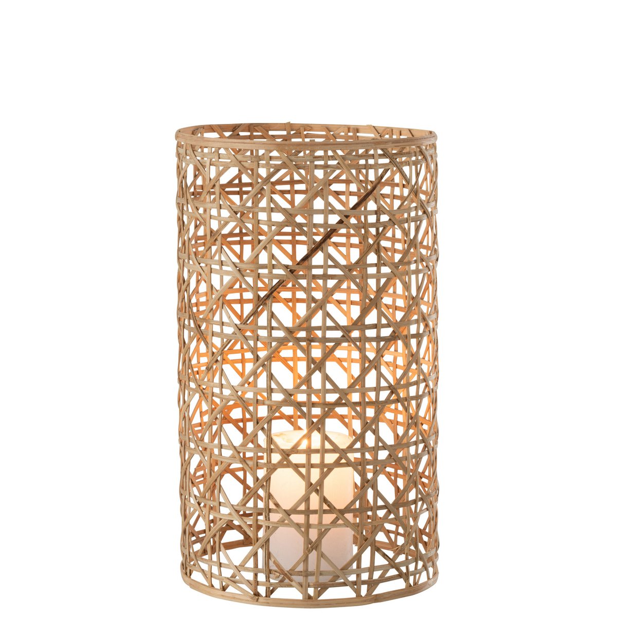 J-Line lantaarn Candice - glas/riet - naturel - groot