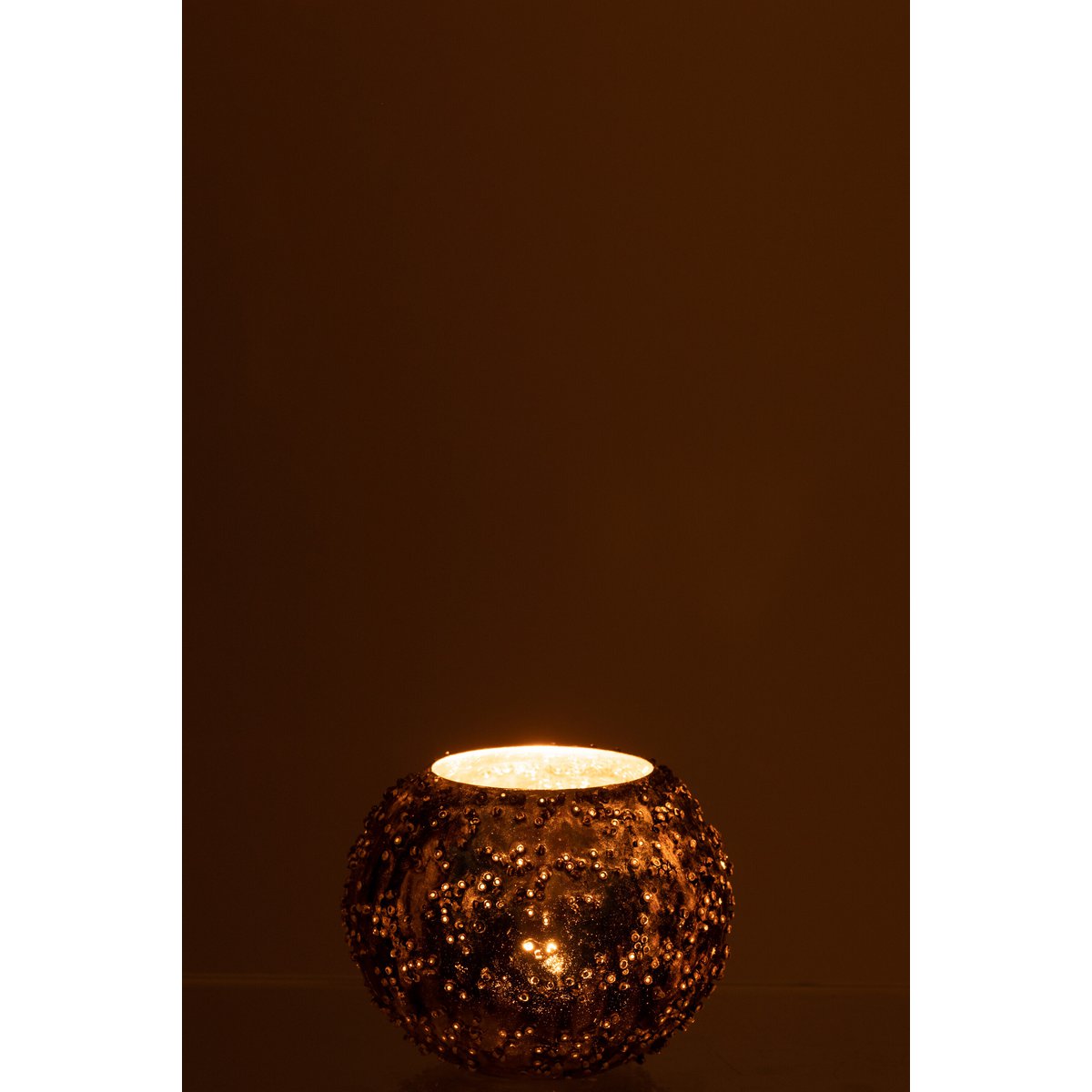 J-Line theelichthouder Lise - glas - bruin/goud - small