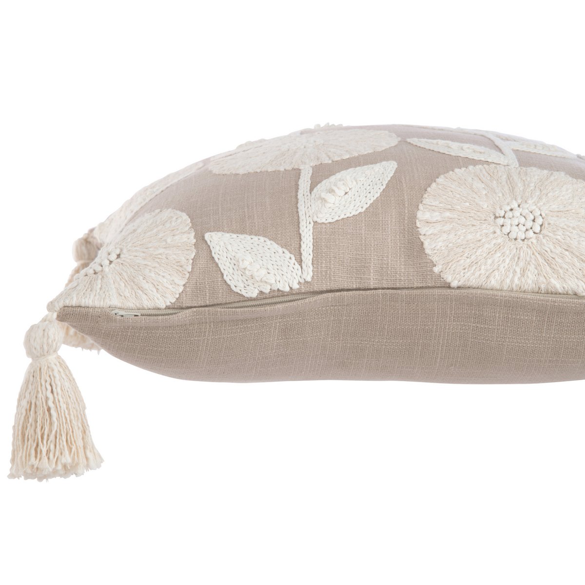 J-Line kussen Bloemen/Bladeren - katoen - taupe/beige