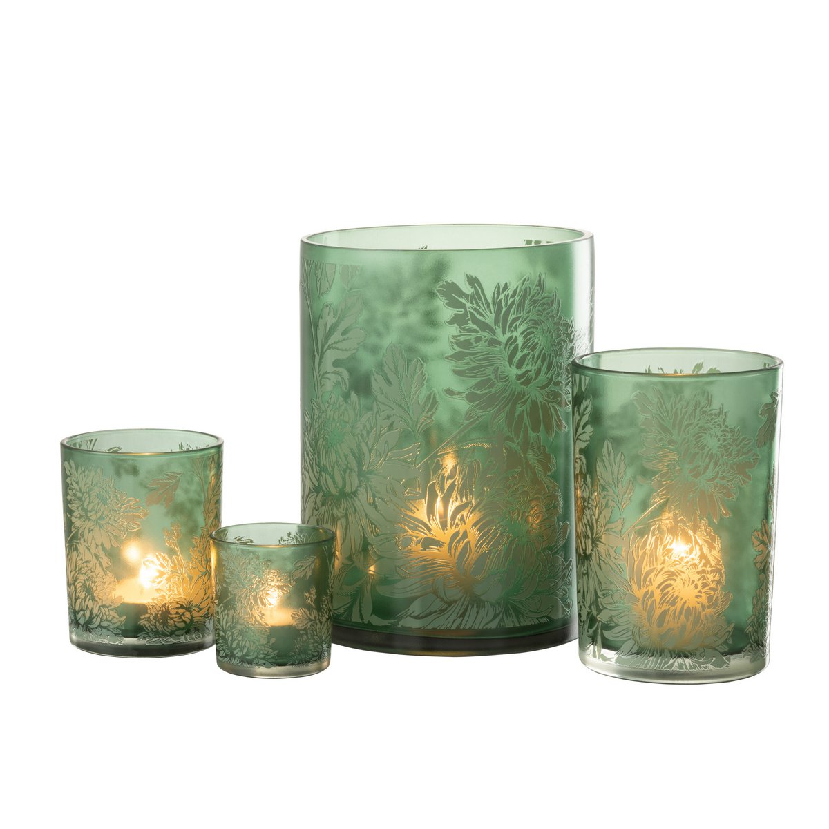 J-Line windlicht Bloemen - glas - groen - extra large