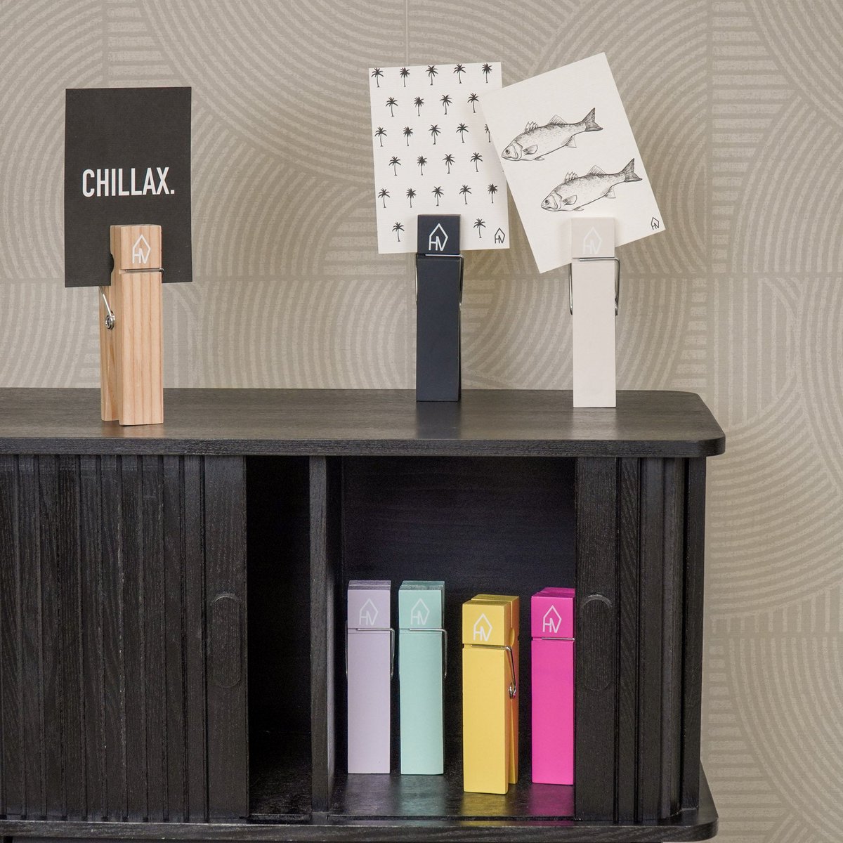 Ornament - Clip Cardholder - Wood - Black - 4x15cm