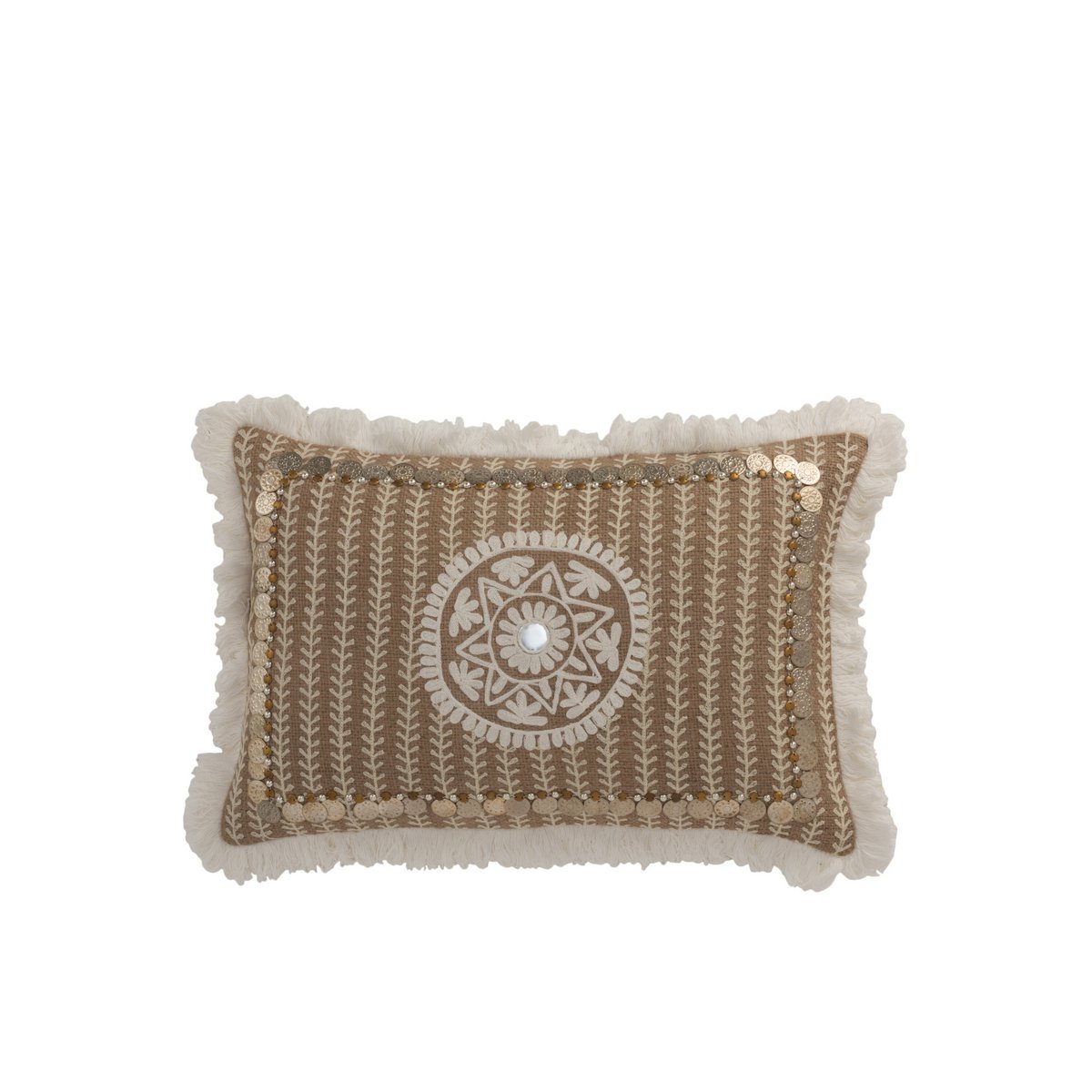 J-Line kussen Rechthoekig Patroon - jute - naturel/beige