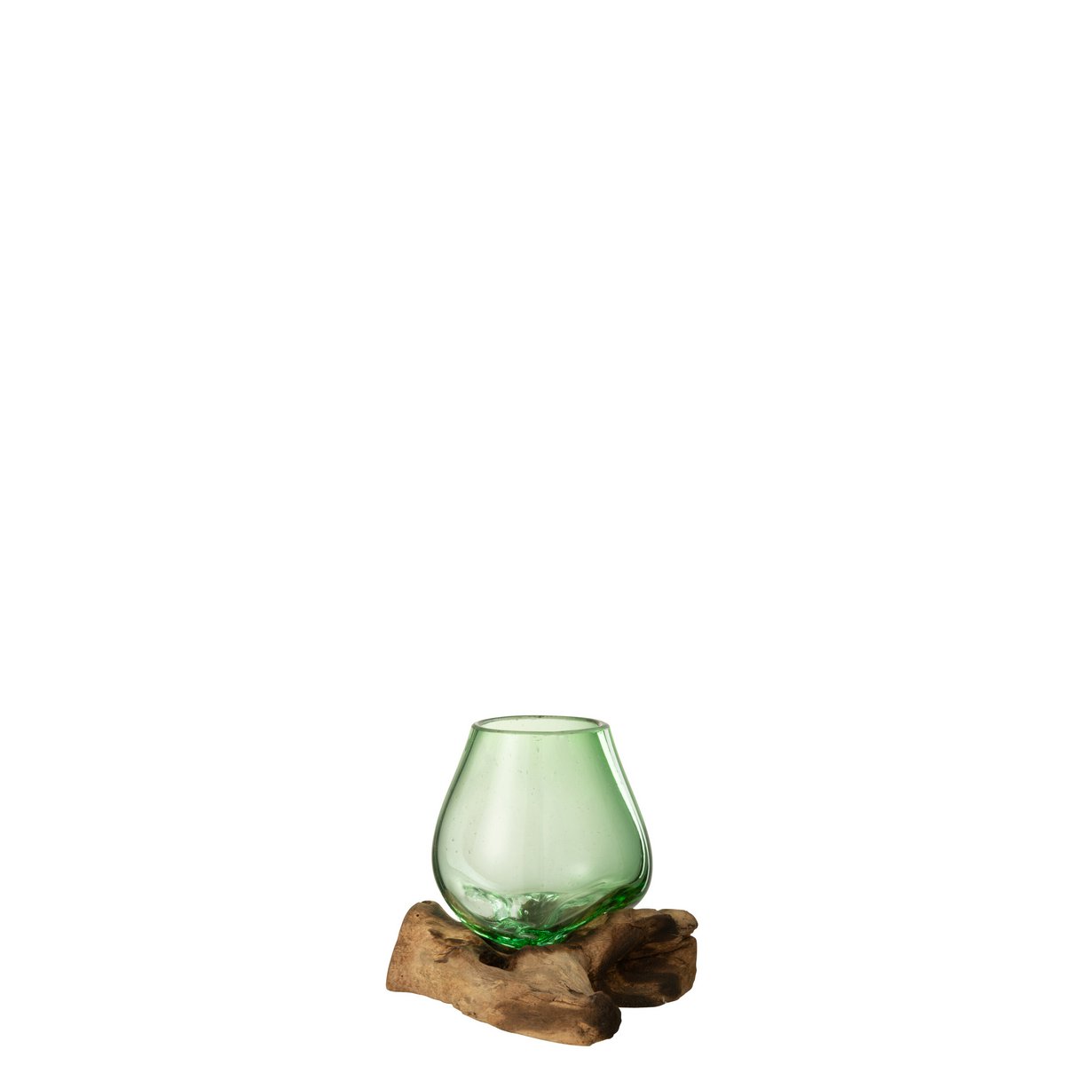 J-Line vaas Op Voet Gamal - hout/gerecycleerd glas - naturel/groen - S