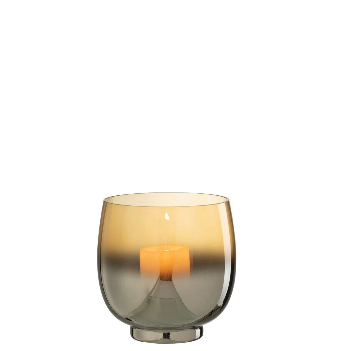 J-Line windlicht Rond - glas - geel/zilver - medium