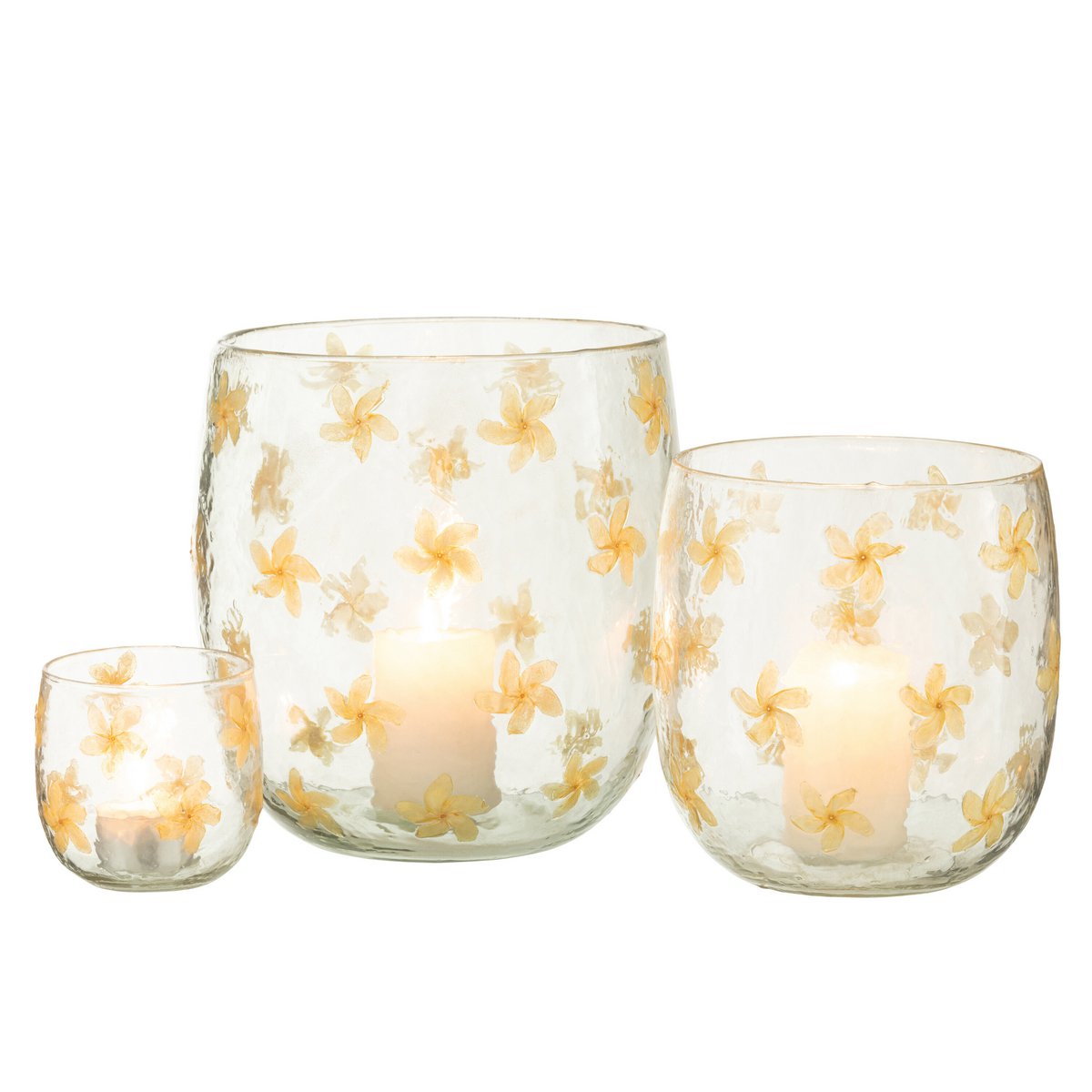 J-Line windlicht Bloemen glas - geel - large