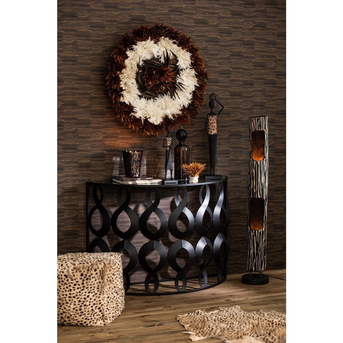 J-Line Fles+Stop Spikkel Decoratief Glas Bruin/Zwart Medium