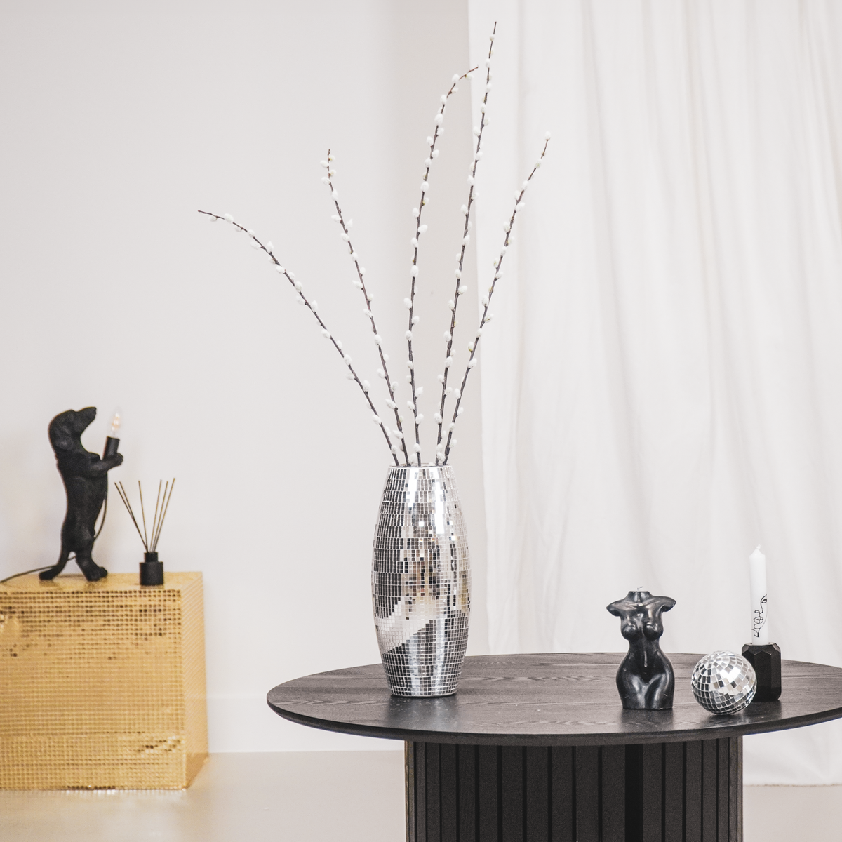 Vaas - Disco - Glas - Zilver - 12,5x12,5x30cm