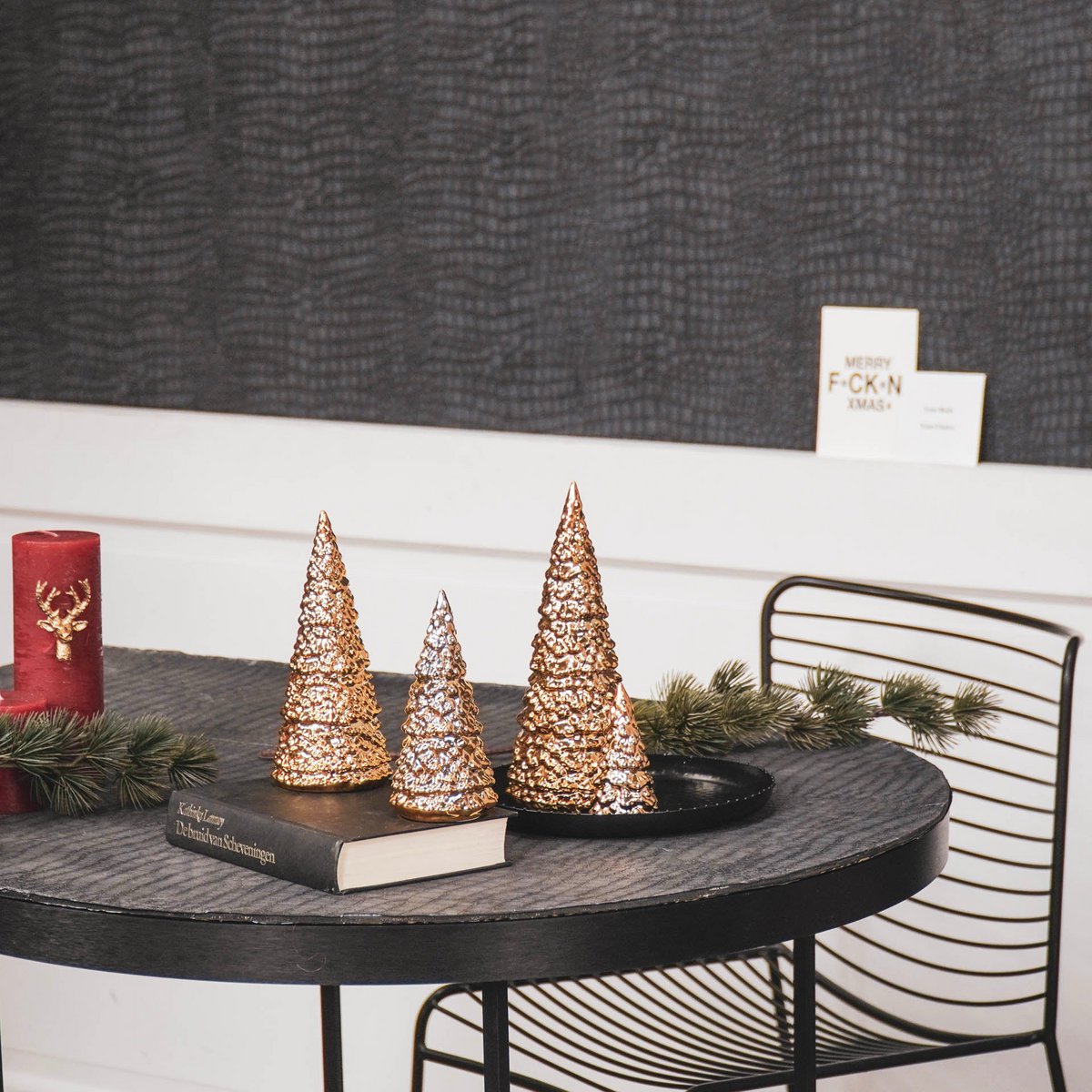 Ornament - Kerstboom - Keramiek - Goud - 5x5x11cm