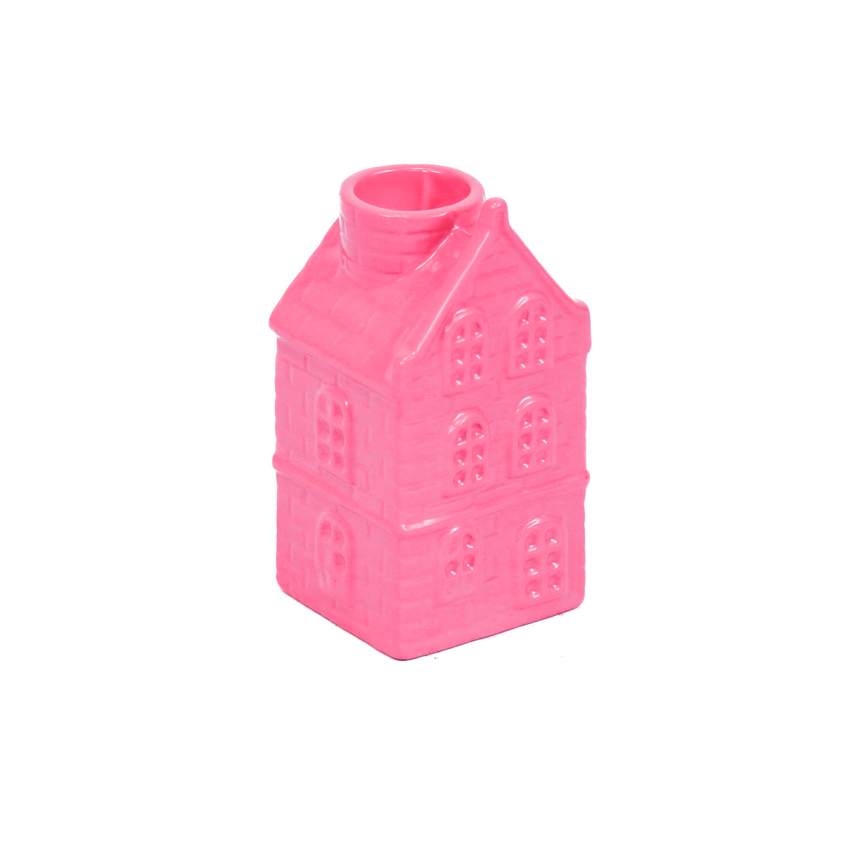 Kaarshouder - Huis - Keramiek - Neon Roze - 6x5,5x11cm