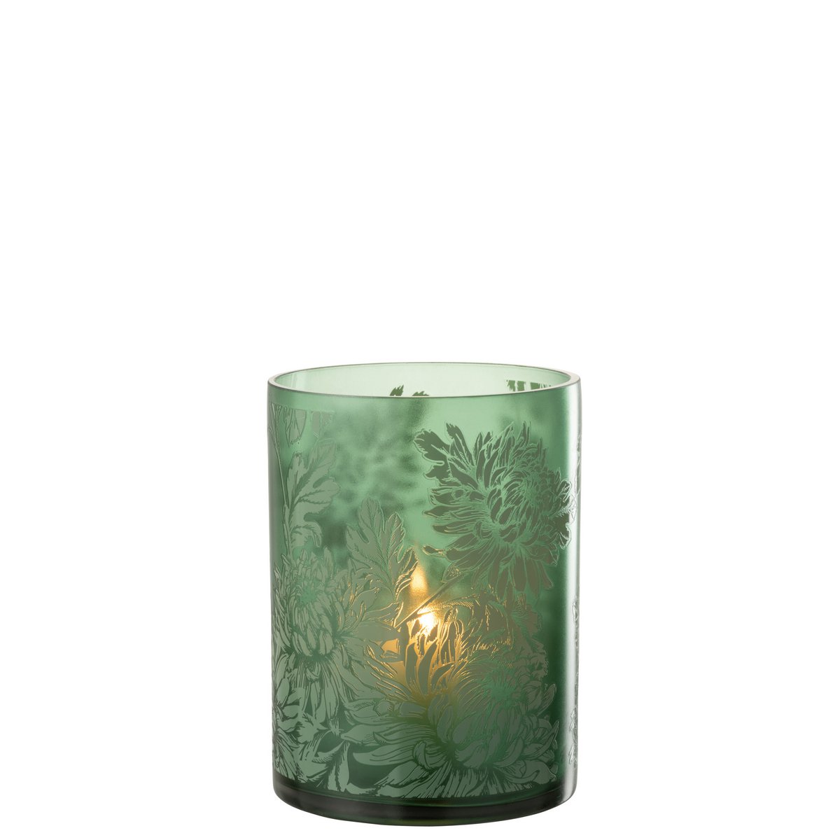 J-Line windlicht Bloemen - glas - groen - extra large