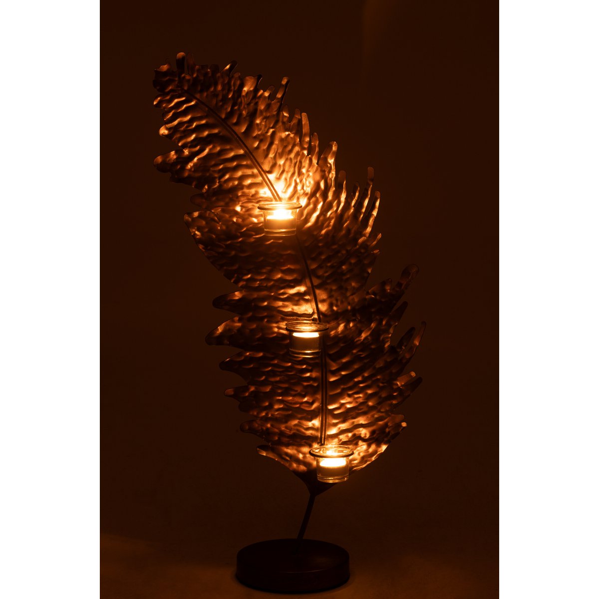J-Line Theelichthouder Blad Metaal/Glas Bruin