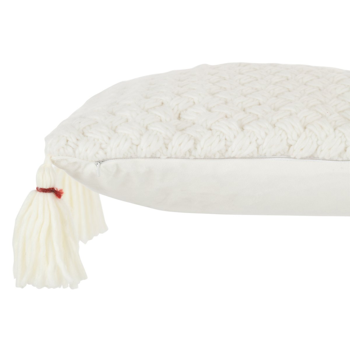 J-Line kussen Gehaakt Kwast - polyester/acryl - wit
