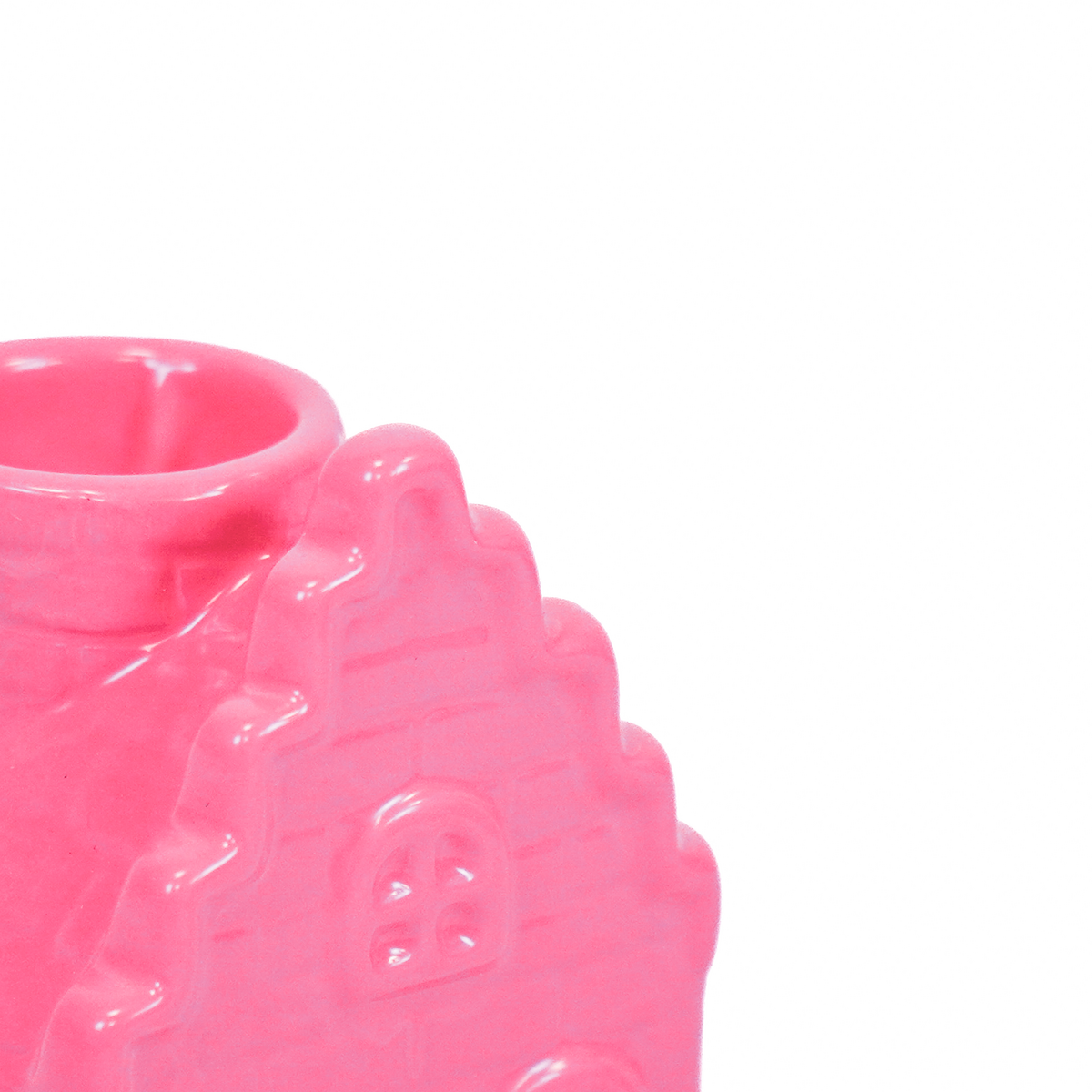 Kaarshouder - Huis - Keramiek - Neon Roze - 6x6x11cm