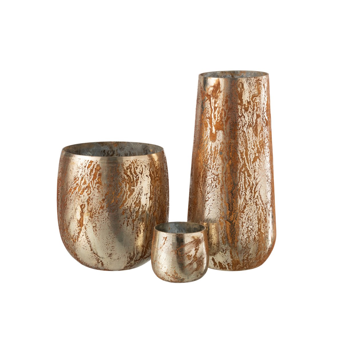 J-Line Windlicht Glas Bruin/Goud Large
