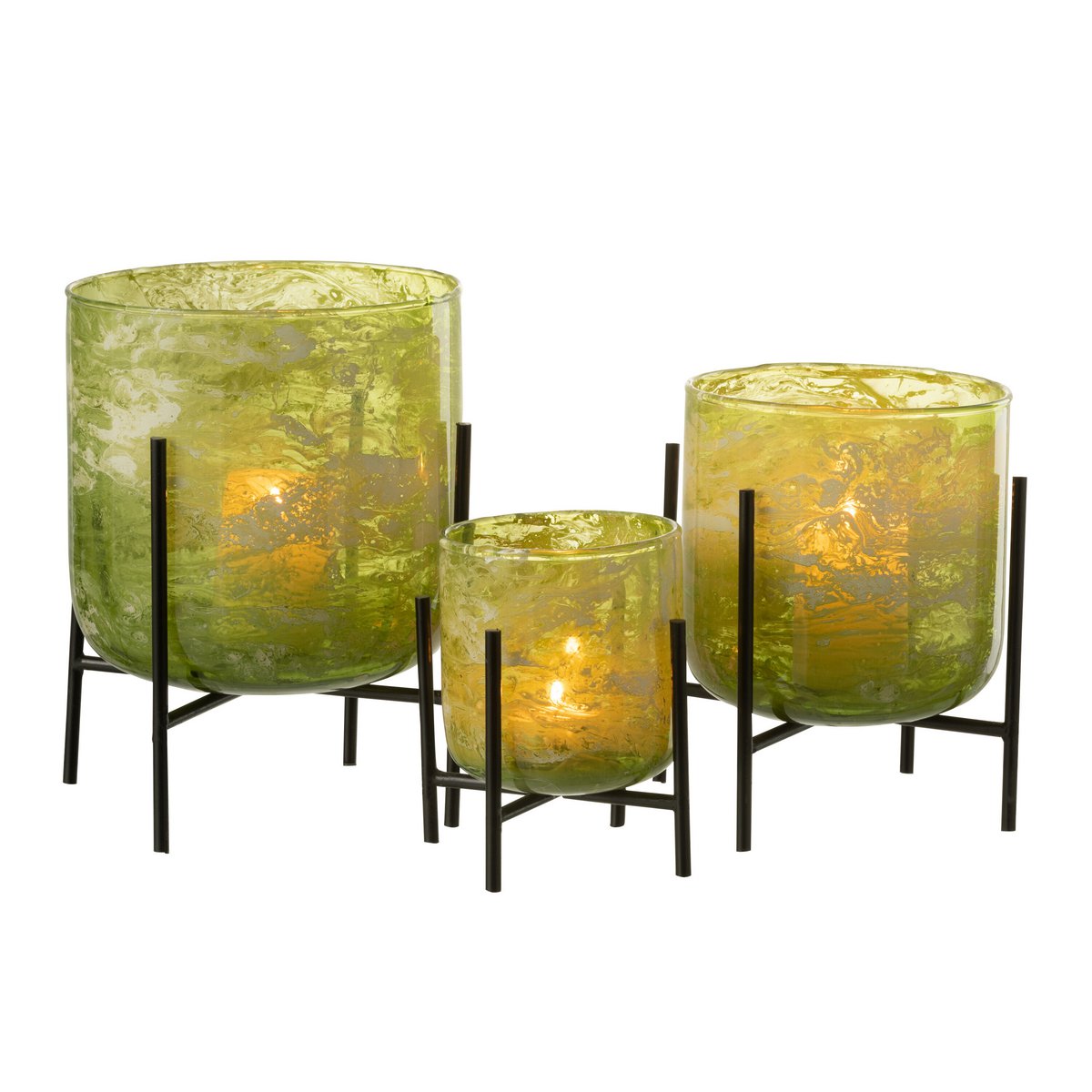 J-Line windlicht Staand Marmer - glas/ijzer - groen - large