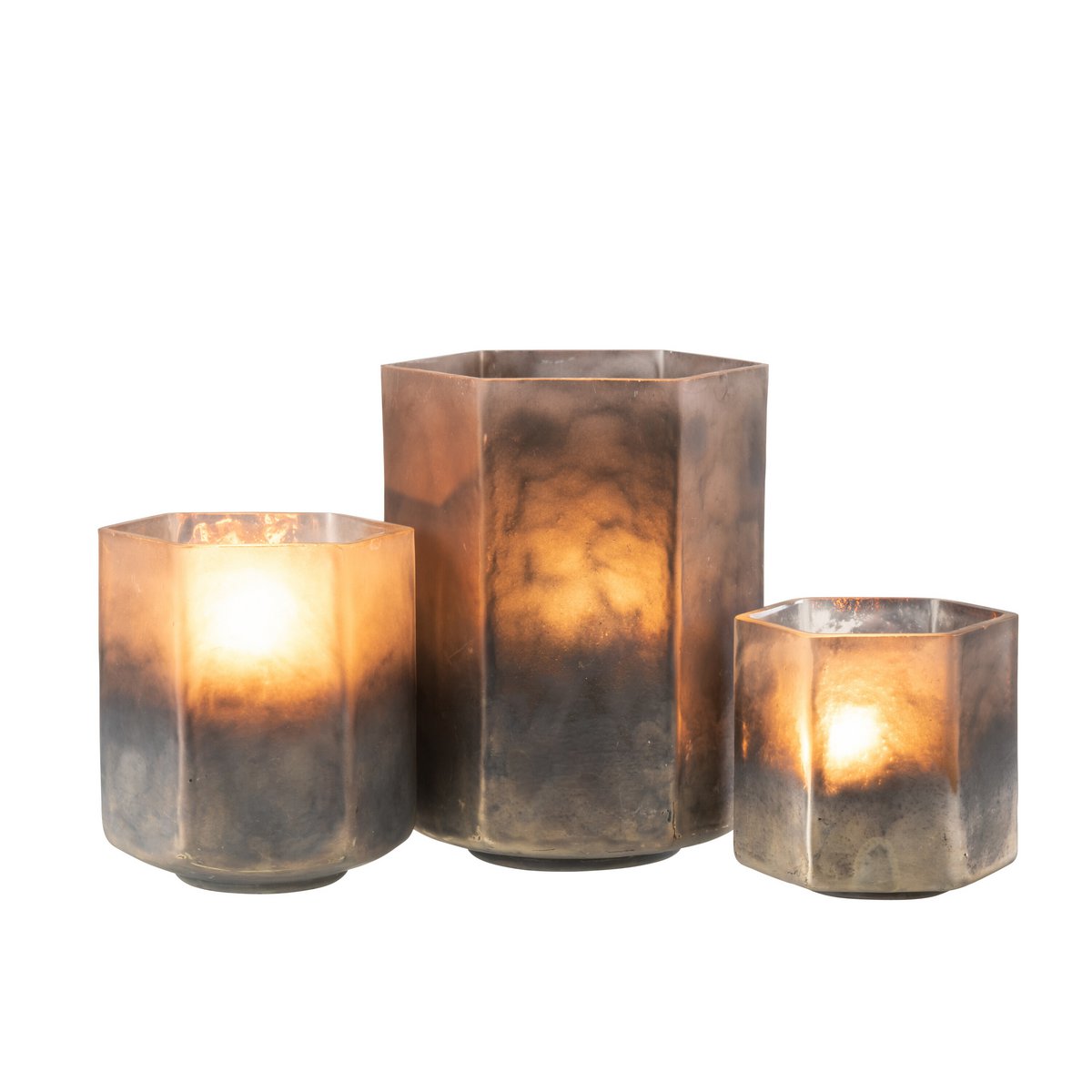 J-Line windlicht Zeshoek - glas - grijs - large