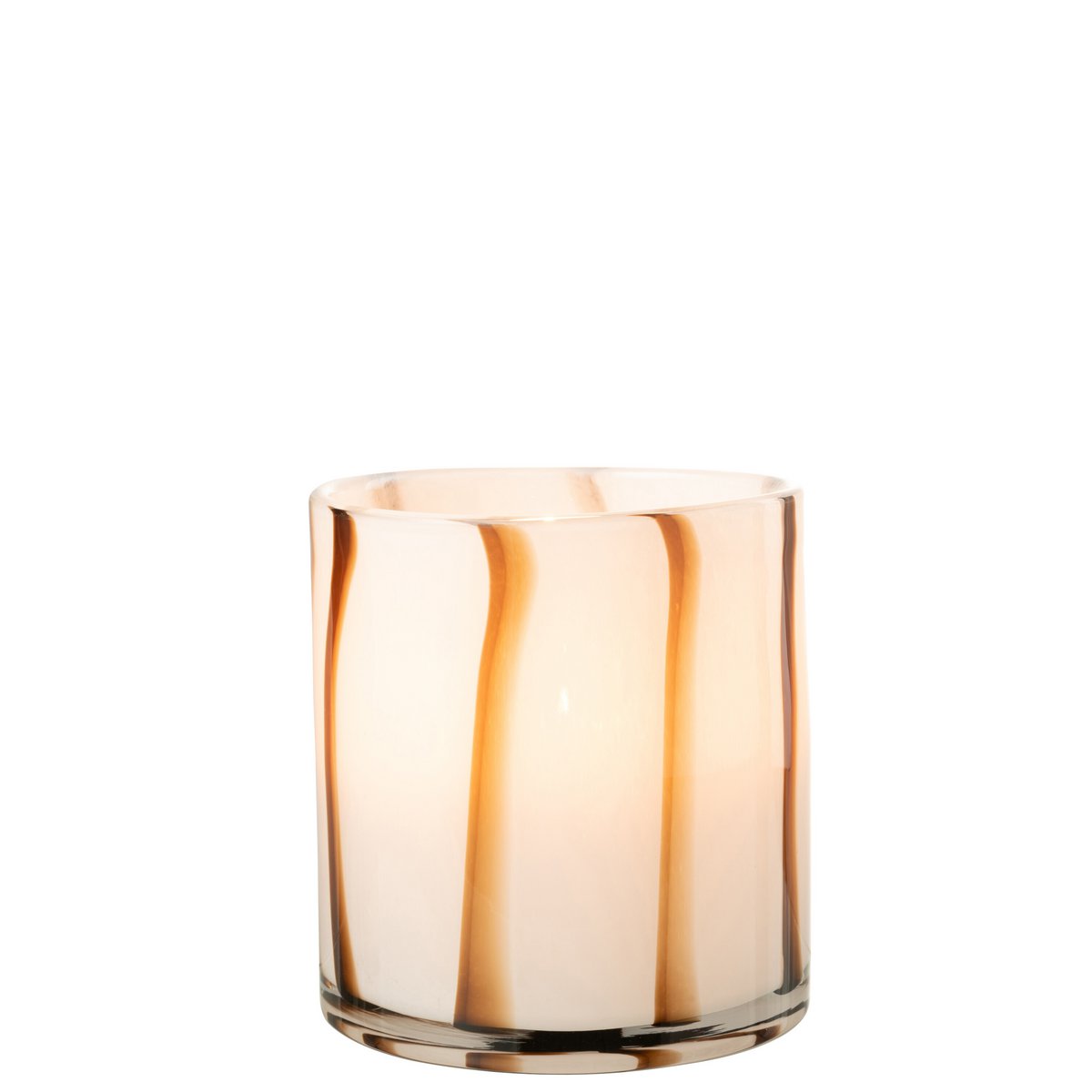 J-Line windlicht Strepen Safari - glas - wit/bruin - medium