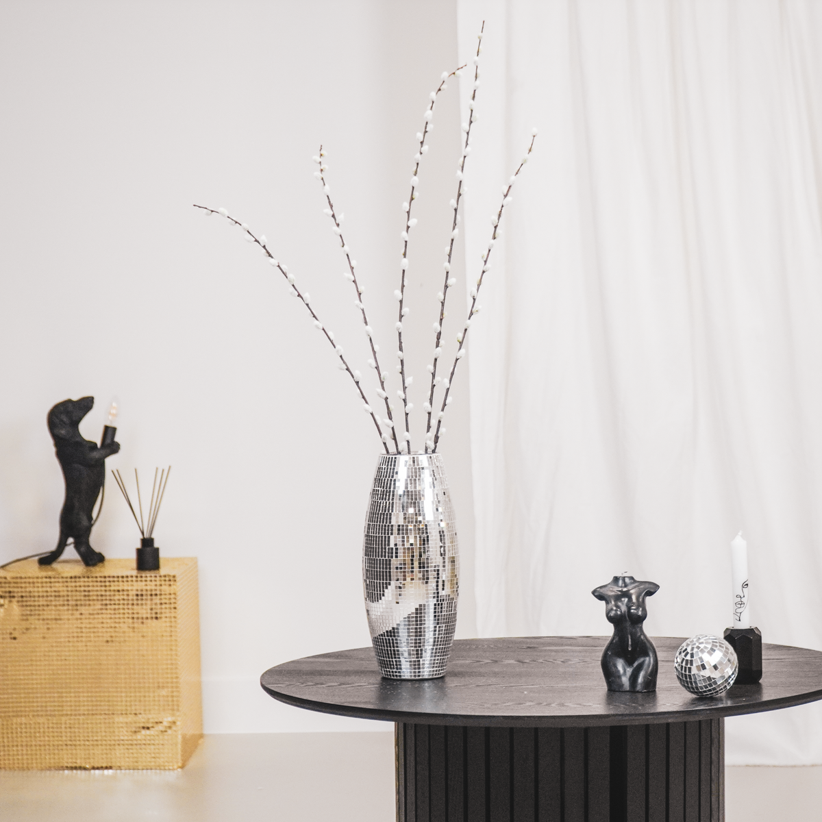 Vaas - Disco - Glas - Zilver - 12,5x12,5x30cm
