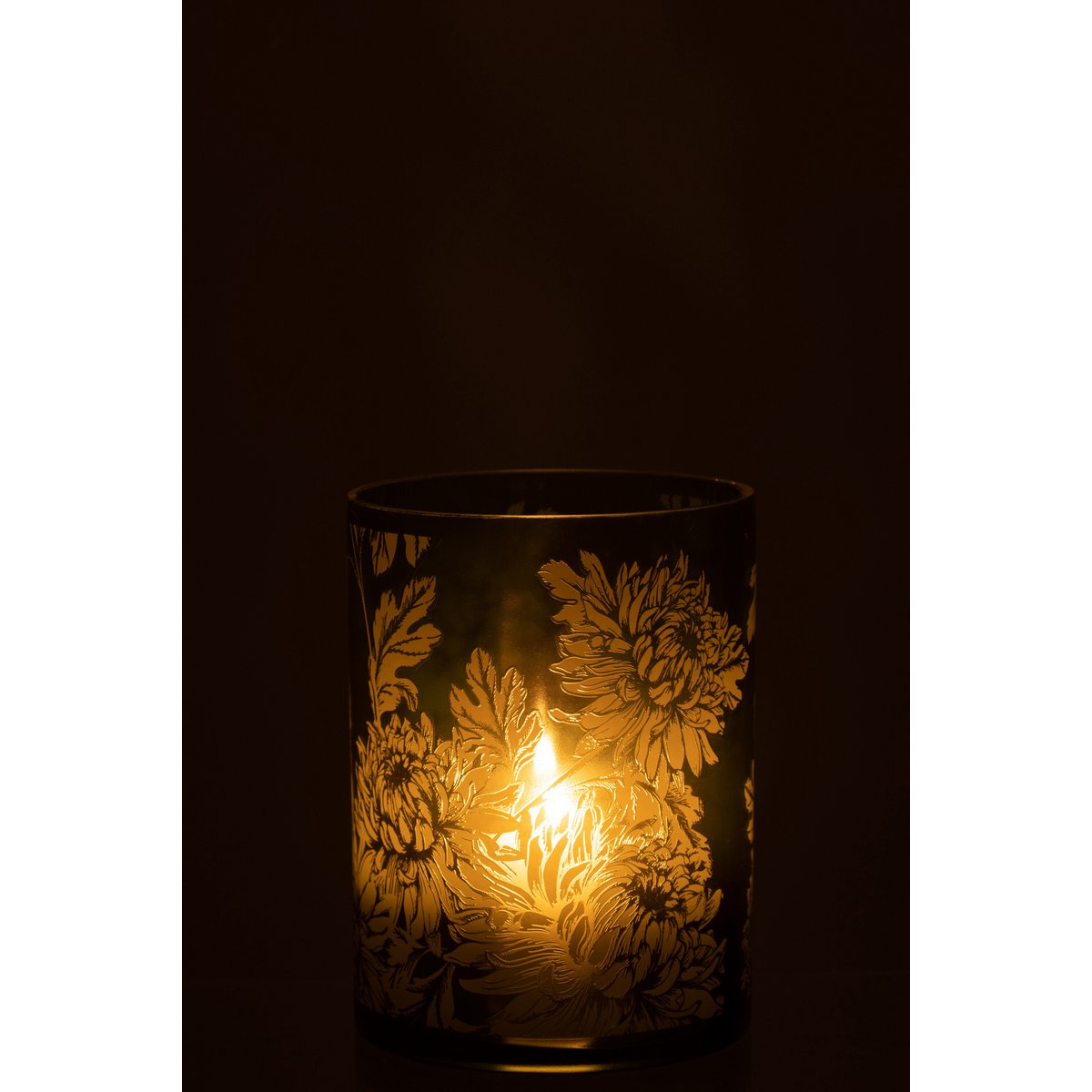 J-Line windlicht Bloemen - glas - groen - extra large