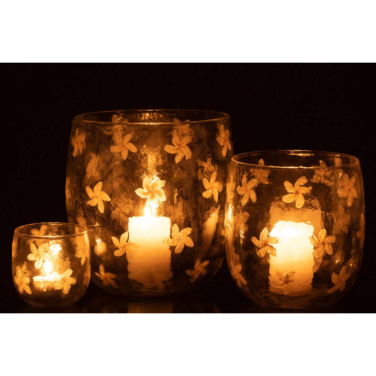 J-Line windlicht Bloemen glas - geel - large