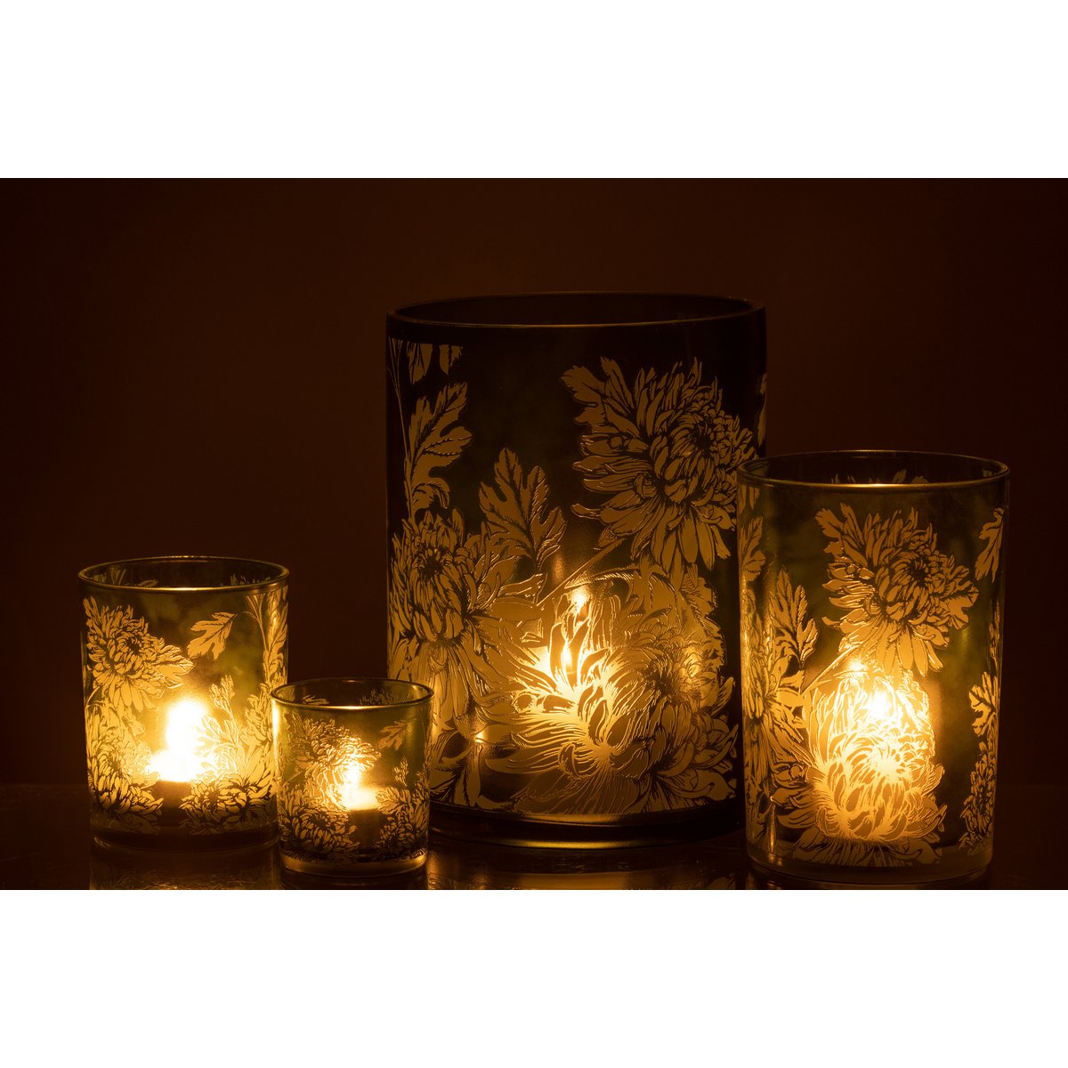 J-Line windlicht Bloemen - glas - groen - extra large