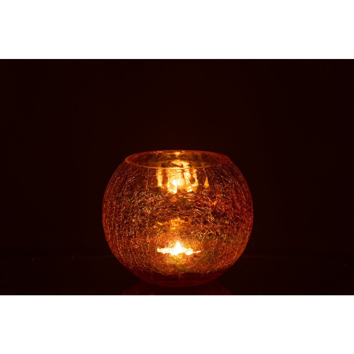 J-Line windlicht Bol Craquele Parel Effect - glas - amber - large