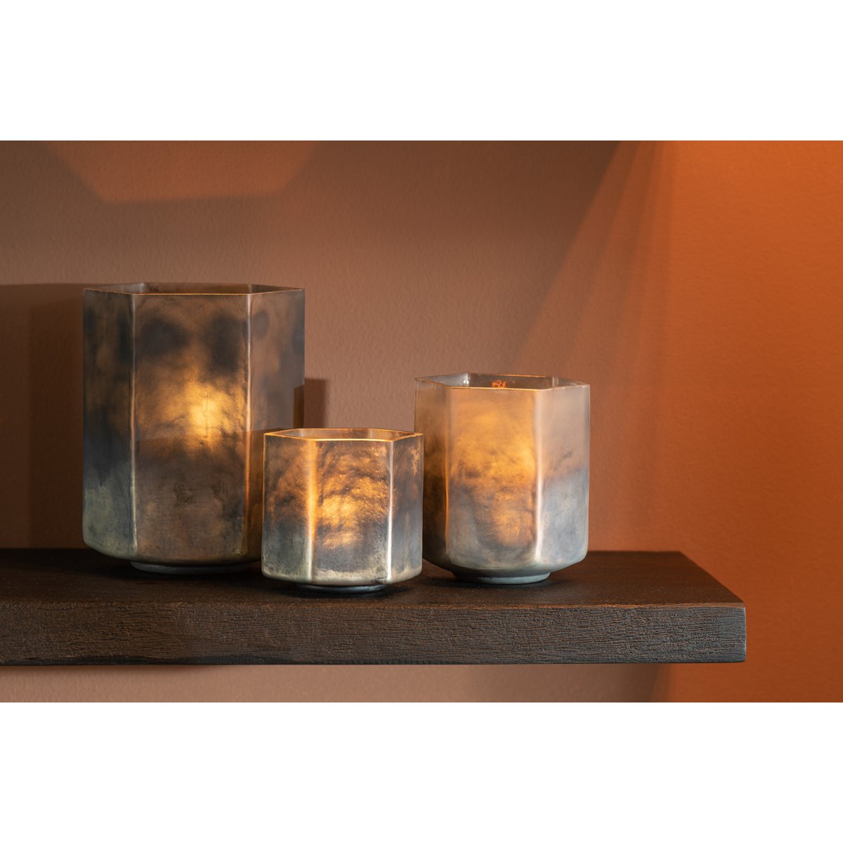 J-Line windlicht Zeshoek - glas - grijs - large