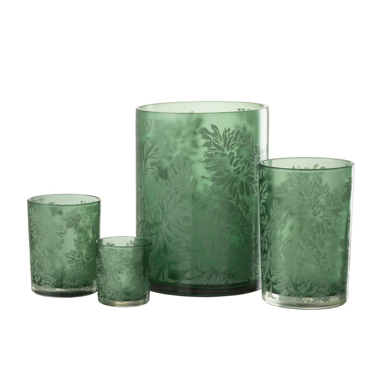 J-Line windlicht Bloemen - glas - groen - extra large