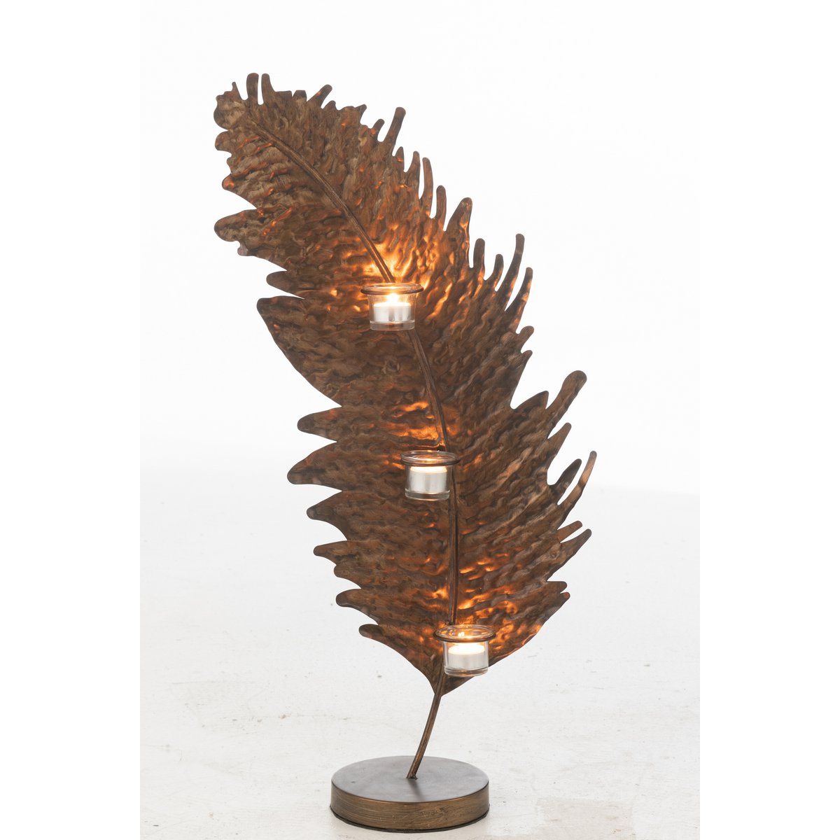 J-Line Theelichthouder Blad Metaal/Glas Bruin