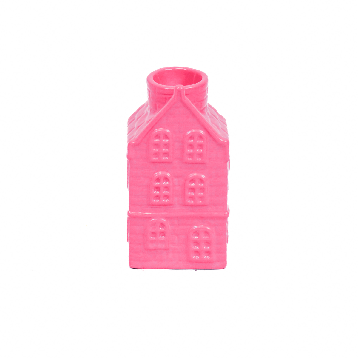 Kaarshouder - Huis - Keramiek - Neon Roze - 6x5,5x11cm