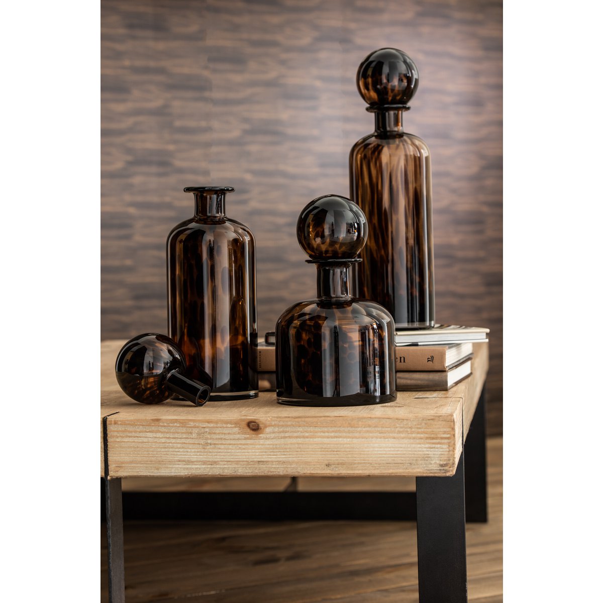 J-Line Fles+Stop Spikkel Decoratief Glas Bruin/Zwart Large