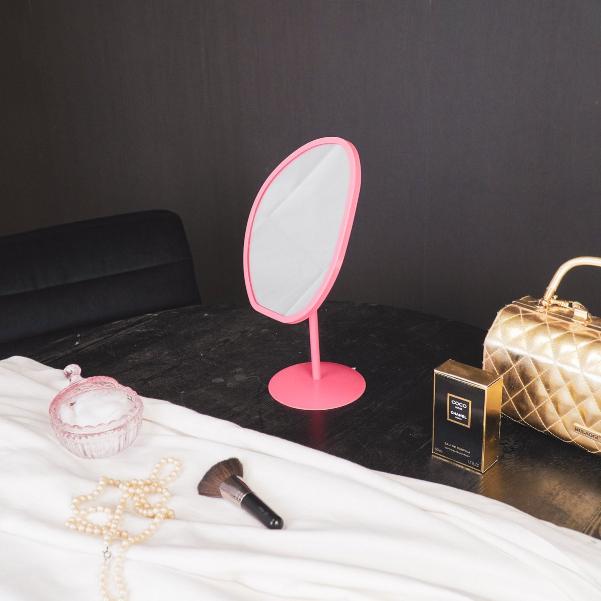 Make Up Mirror Round - Pink - 16,5x12x31,5 cm