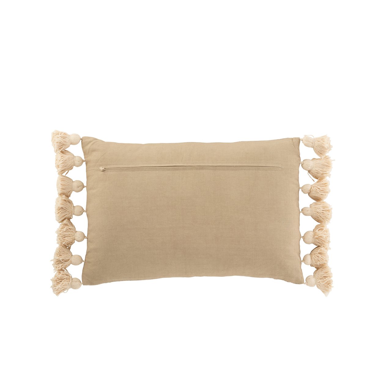 J-Line kussen Rechthoek Pompom - katoen - polyester - taupe