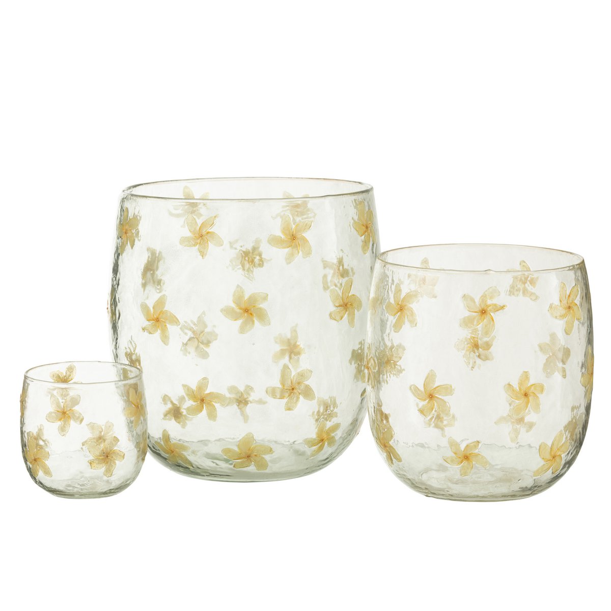 J-Line windlicht Bloemen glas - geel - large