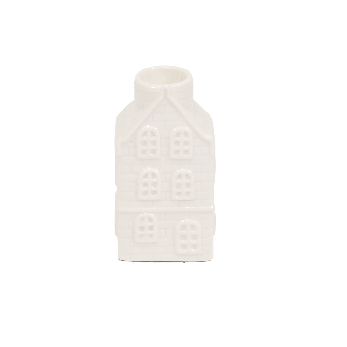 Kaarshouder - Huis - Keramiek - Wit - 6x5,5x11cm