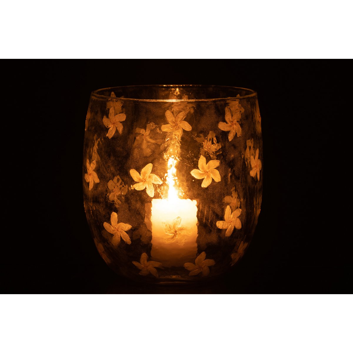 J-Line windlicht Bloemen glas - geel - large