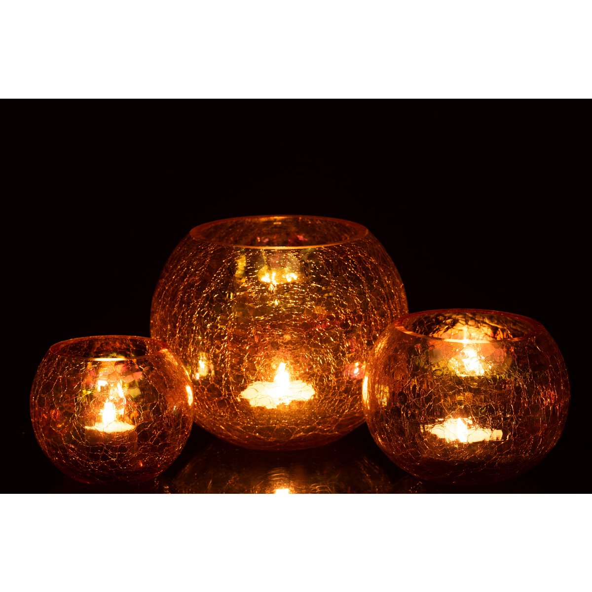 J-Line windlicht Bol Craquele Parel Effect - glas - amber - large