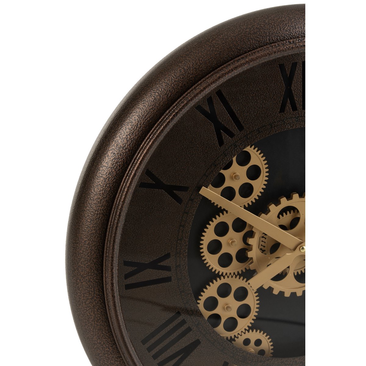 J-Line Radars Romeinse Cijfers klok - metaal - bruin/ goud - Ø 52 cm