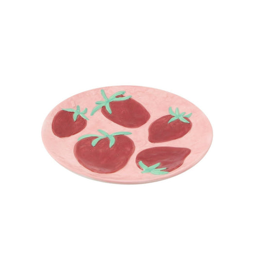 Deco-plaat-aardbeien- roze/ rood- 17,5x17,5x2cm