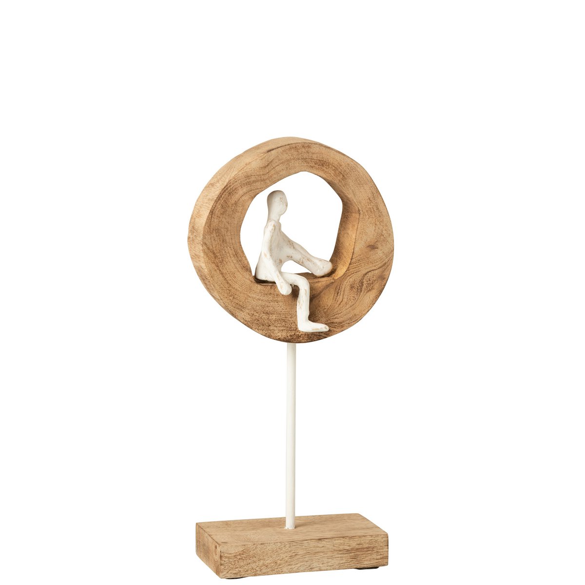 J-Line figuur Denker Ring - hout/aluminium - naturel/wit