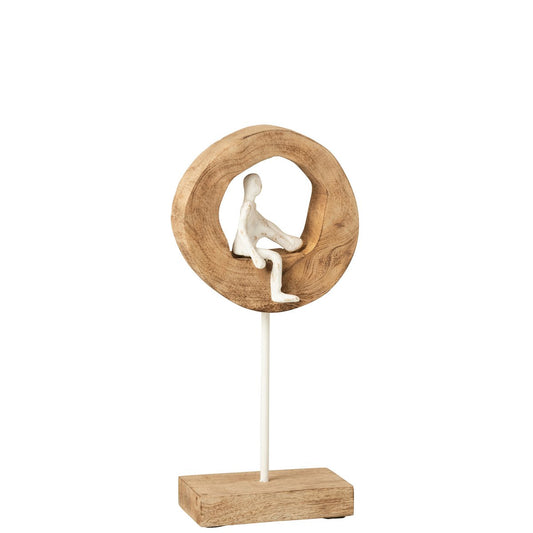 J-Line figuur Denker Ring - hout/aluminium - naturel/wit