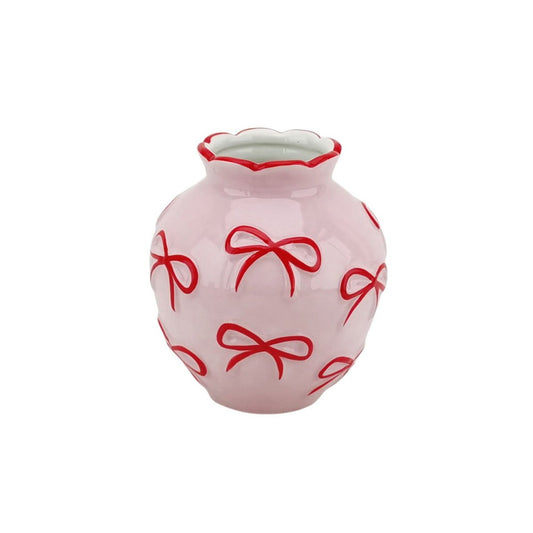 Vaas - Bloemvaaslinten - Lichtroze/rood - 13x13x14cm