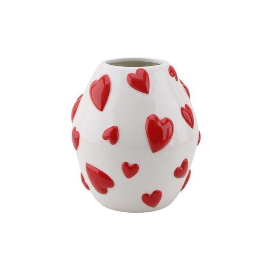 Vaas - Bloemvaasharten - Wit/rood - 16x16x17,5 cm