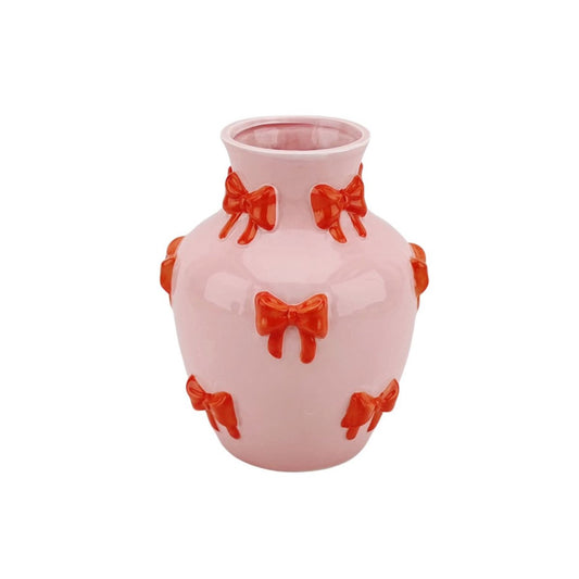 Vaas - Bloemvaaslinten - roze/oranje - 14x14x19cm