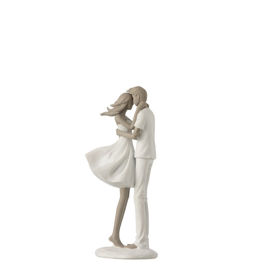 J-Line figuur Koppel Kussend - polyresin - wit/taupe